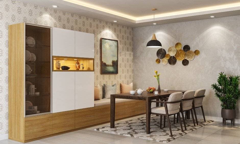 dining-room-design-with-walnut-wood-dining-table-and-chairs-and-glass-front-crockery-unit