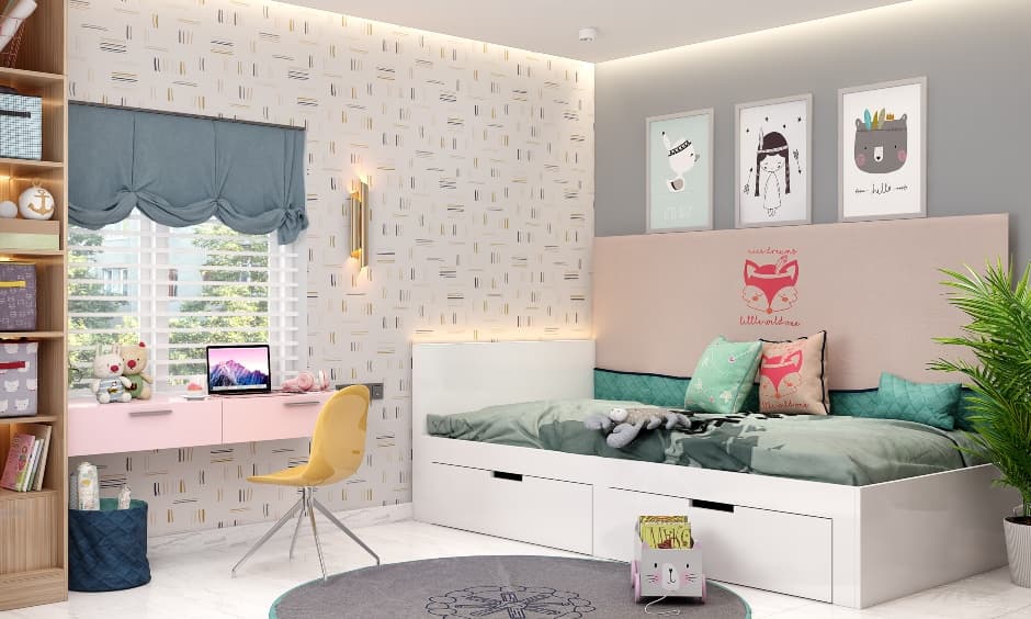single-white-bed-with-pink-animal-themed-headboard