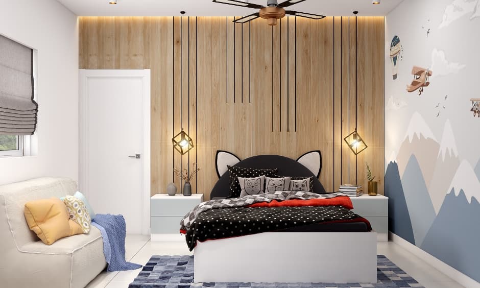 soothing-kids-bedroom-with-travel-inspired-wallpaper