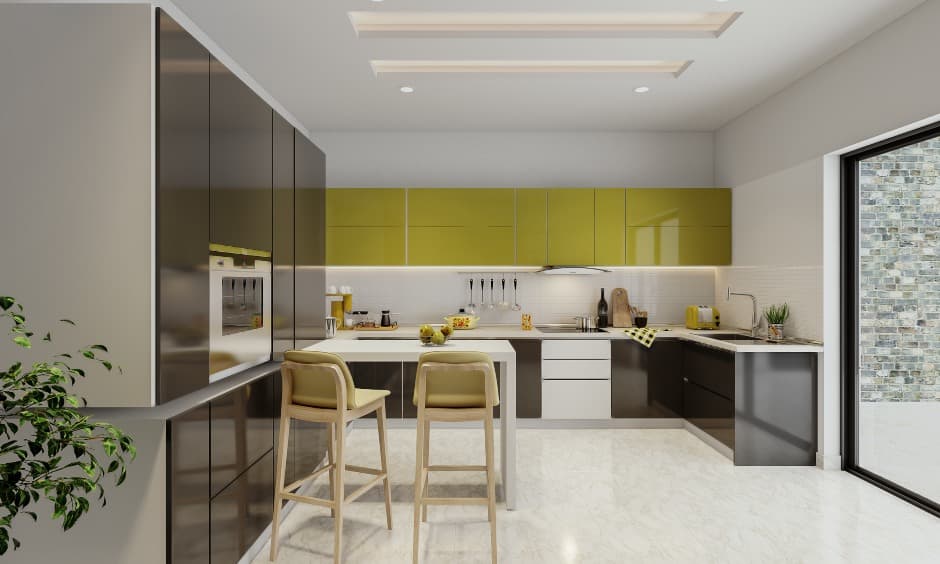 g-shaped-kitchen-design-with-two-contrasting-colours-of-black-and-lime-green